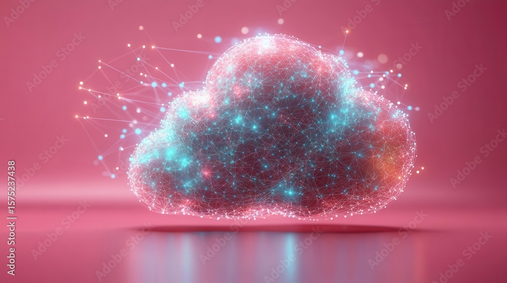 Poster abstract cloud computing network on pink background for connection and data
