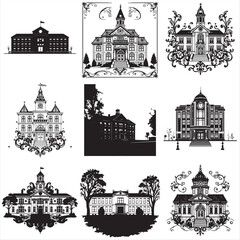 Fototapeta premium set of school building vector illustrations bundle pack collection 