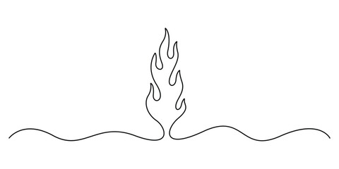 Burning fire flame continuous one line drawing. Isolated on white background vector illustration