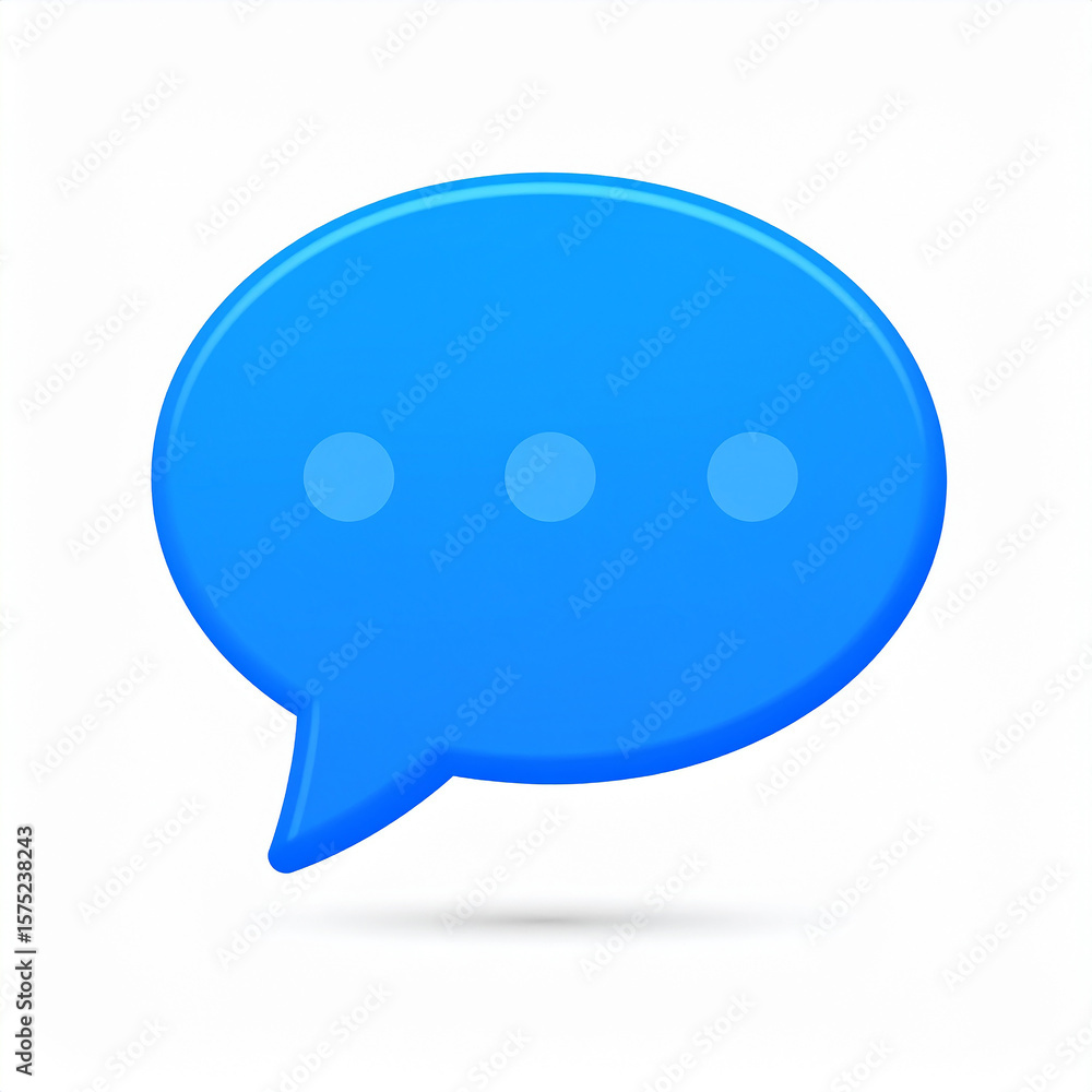 Poster 3d rendered blue speech bubble icon with three dots represents communication and messaging on a whit