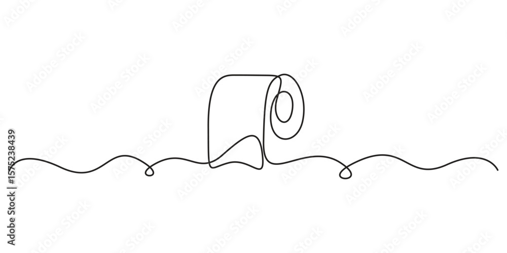 Poster toilet paper in one continuous line drawing style, continuous single line art of paper roll. one lin