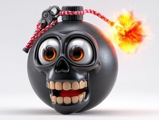 a happy skull on a black bomb icon with a burning lit fuse