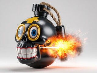 a happy skull on a black bomb icon with a burning lit fuse