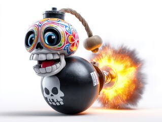 a happy skull on a black bomb icon with a burning lit fuse