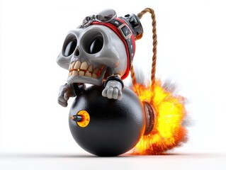 a happy skull on a black bomb icon with a burning lit fuse