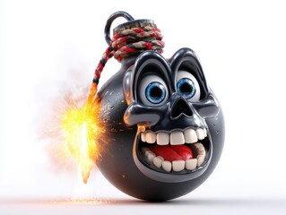 a happy skull on a black bomb icon with a burning lit fuse