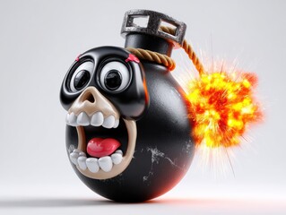 a happy skull on a black bomb icon with a burning lit fuse