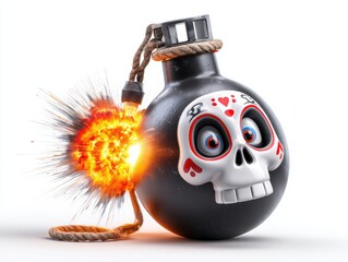 a happy skull on a black bomb icon with a burning lit fuse