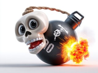 a happy skull on a black bomb icon with a burning lit fuse
