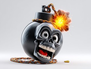 a happy skull on a black bomb icon with a burning lit fuse