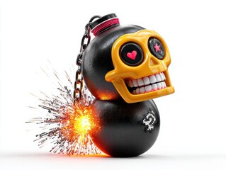 a happy skull on a black bomb icon with a burning lit fuse