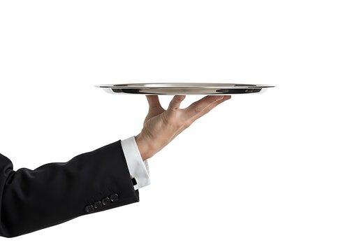 Waiter Holding an Empty Tray for Service or Catering Concept