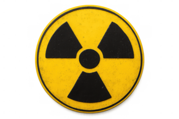 Radioactive warning sign glowing against transparent backdrop, highlighting potential nuclear danger and radiation hazard