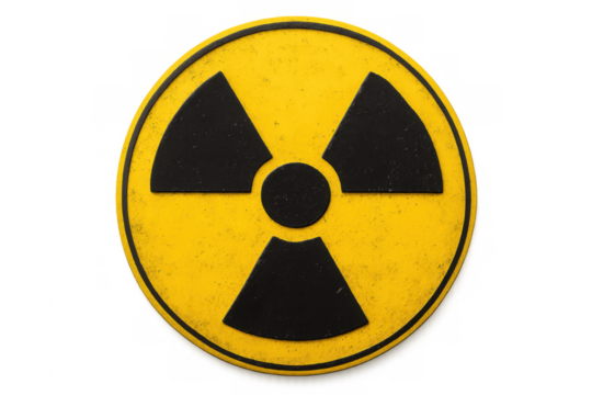 Radioactive warning sign glowing against transparent backdrop, highlighting potential nuclear danger and radiation hazard