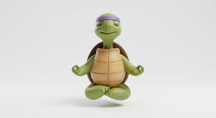 Cartoon turtle meditating light green beige purple