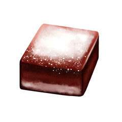 Watercolor chocolate brownie topped with powdered sugar