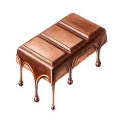 Watercolor single dripping chocolate bar with soft edges