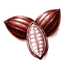 Flat lay watercolor cocoa beans with leaf accent