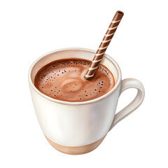 Watercolor cup of hot cocoa with chocolate stick stirrer