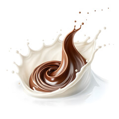 Watercolor milk splash blending with chocolate swirl