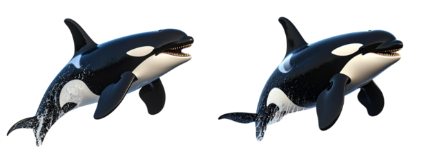 Fierce Orca Whale Breaching with Splash, Powerful Marine Predator, isolated on transparent background PNG