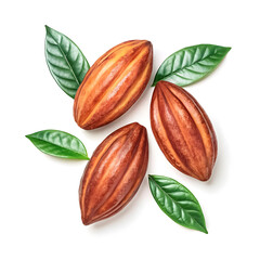 Flat lay watercolor cocoa beans with leaf accent
