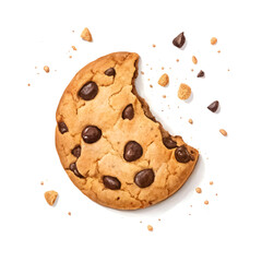 Watercolor bite of chocolate cookie with crumbs