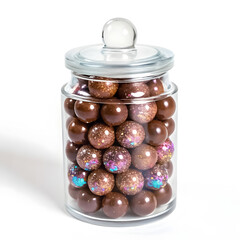 Watercolor glass jar filled with chocolate balls and sparkles