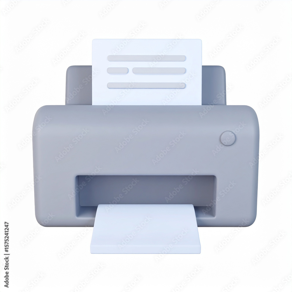 Fototapete 3d render of a modern office printer displaying printed document on a clean white background for business communication