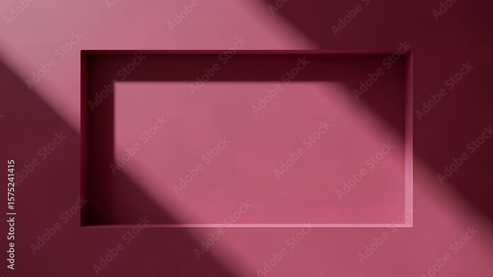 Poster deep pink recessed rectangle with diagonal light shadows abstract background