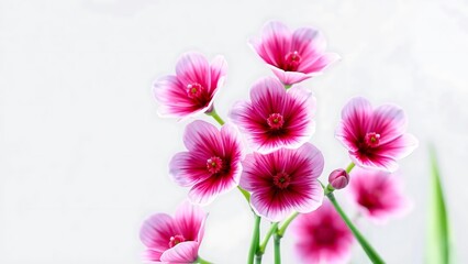 Pink flowers with white edges on green stems