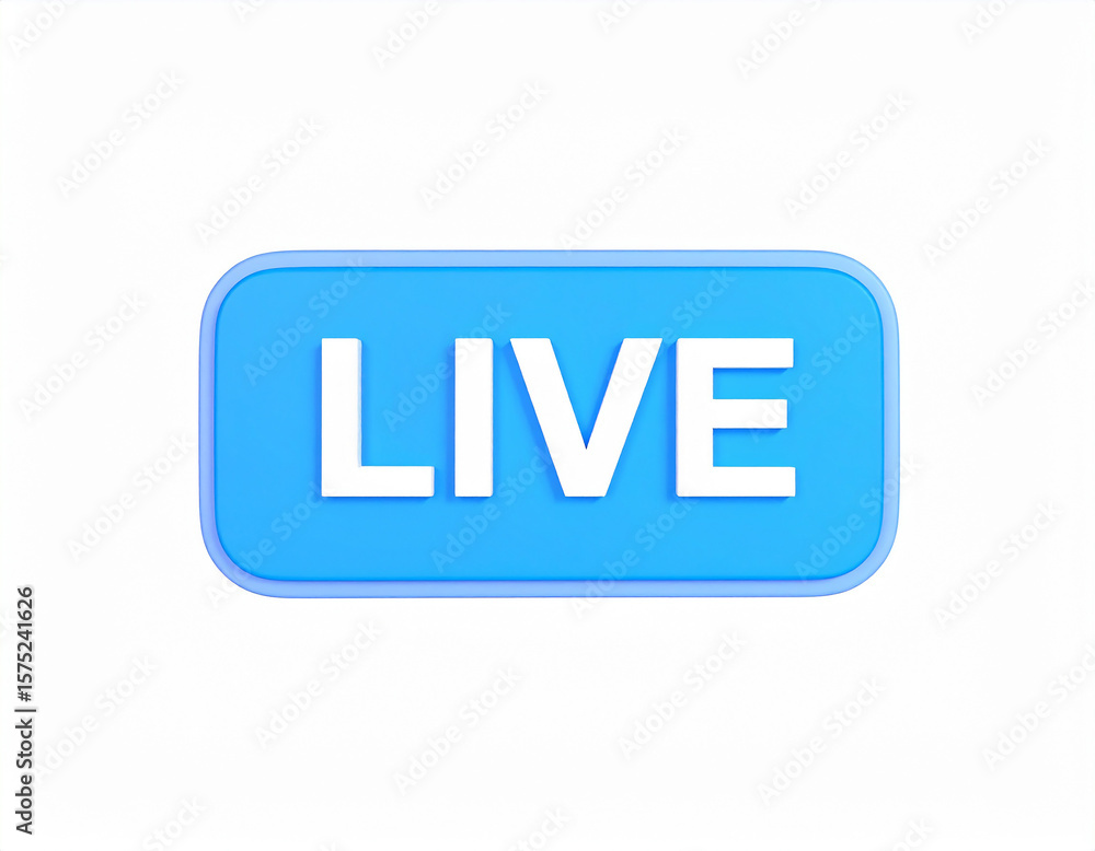 Fototapete a 3d rendered live button on a blue rounded rectangular shape isolated against a clean white backgro