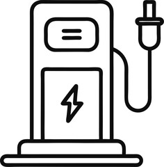 Electric car with plug icon, EV car, Green hybrid vehicles charging point, simple flat style, pictogram logo sign symbol vector illustration, isolated on white for mobile app