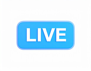 A 3d rendered live button on a blue rounded rectangular shape isolated against a clean white background