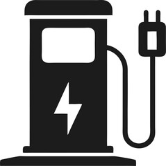 Electric car with plug icon, EV car, Green hybrid vehicles charging point, simple flat style, pictogram logo sign symbol vector illustration, isolated on white for mobile app