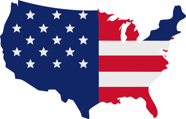 Vector silhouette of a U.S. flag on the map