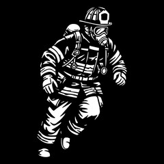 Brave Firefighter in Action Black and White Illustration of a First Responder