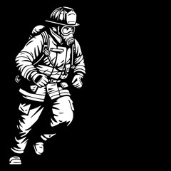 Brave Firefighter Running Towards Danger A Bold Black and White Illustration Blank Right