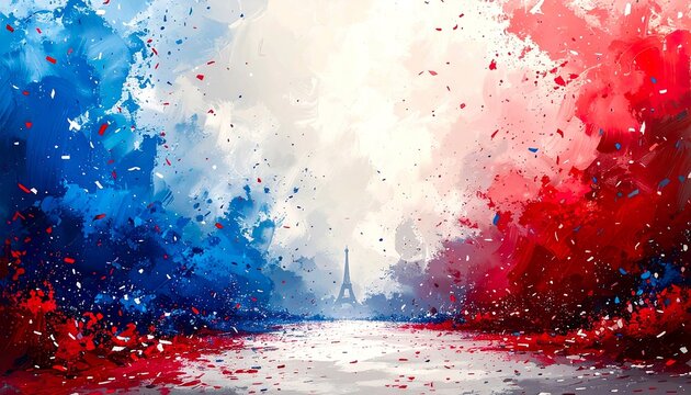 Bastille Day Confetti Background with Red White Blue Texture - Powered by Adobe