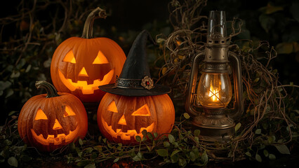 Halloween in the Dark: Pumpkin Candles and Antique Lanterns