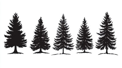 Obraz premium Silhouettes of five pine trees