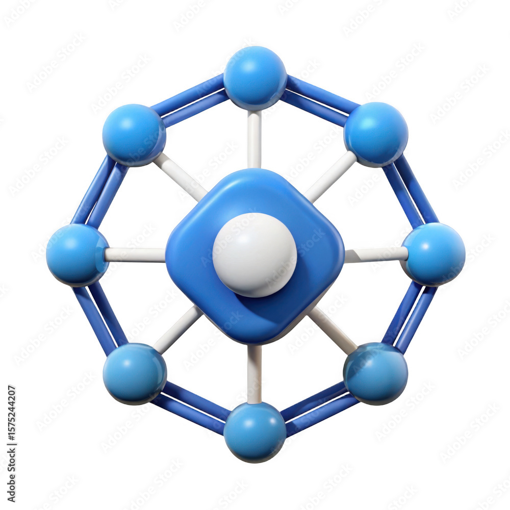 Poster abstract geometric network structure with blue spheres and connections isolated on transparent backg