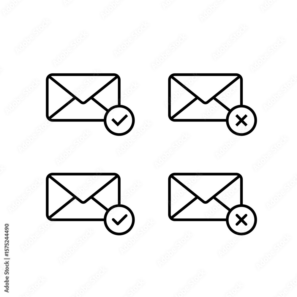 Poster approve and decline message icon. accept and reject email symbol. envelope with check mark and cross