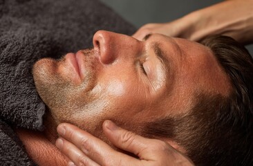 Obraz premium Man receiving a facial massage