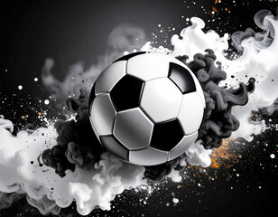 Soccer Ball with Ink Splash in Water – Monochrome Abstract Art