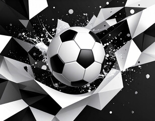 Soccer Ball Shot at Geometric Wall – Monochrome Dynamic Background