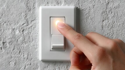 Close-up of a hand installing a smart light switch on a clean painted wall, sharp focus on device and fingers, shallow depth and crisp studio lighting.