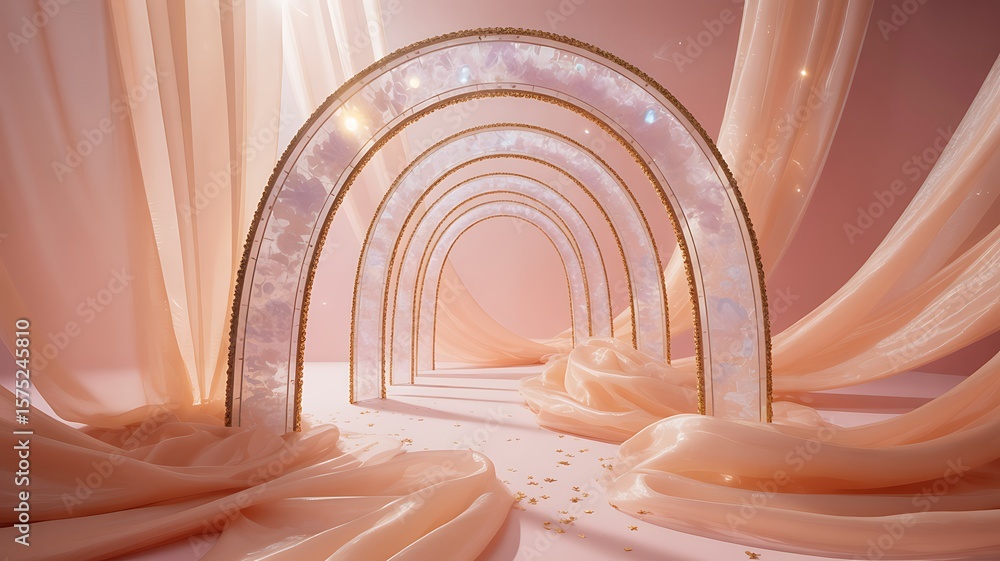 Poster shimmering translucent arches with flowing fabric image