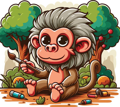 Cute cartoon a illustrator vector baboon