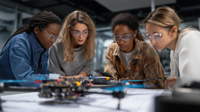 Female Engineers Collaborating in Robotics Lab